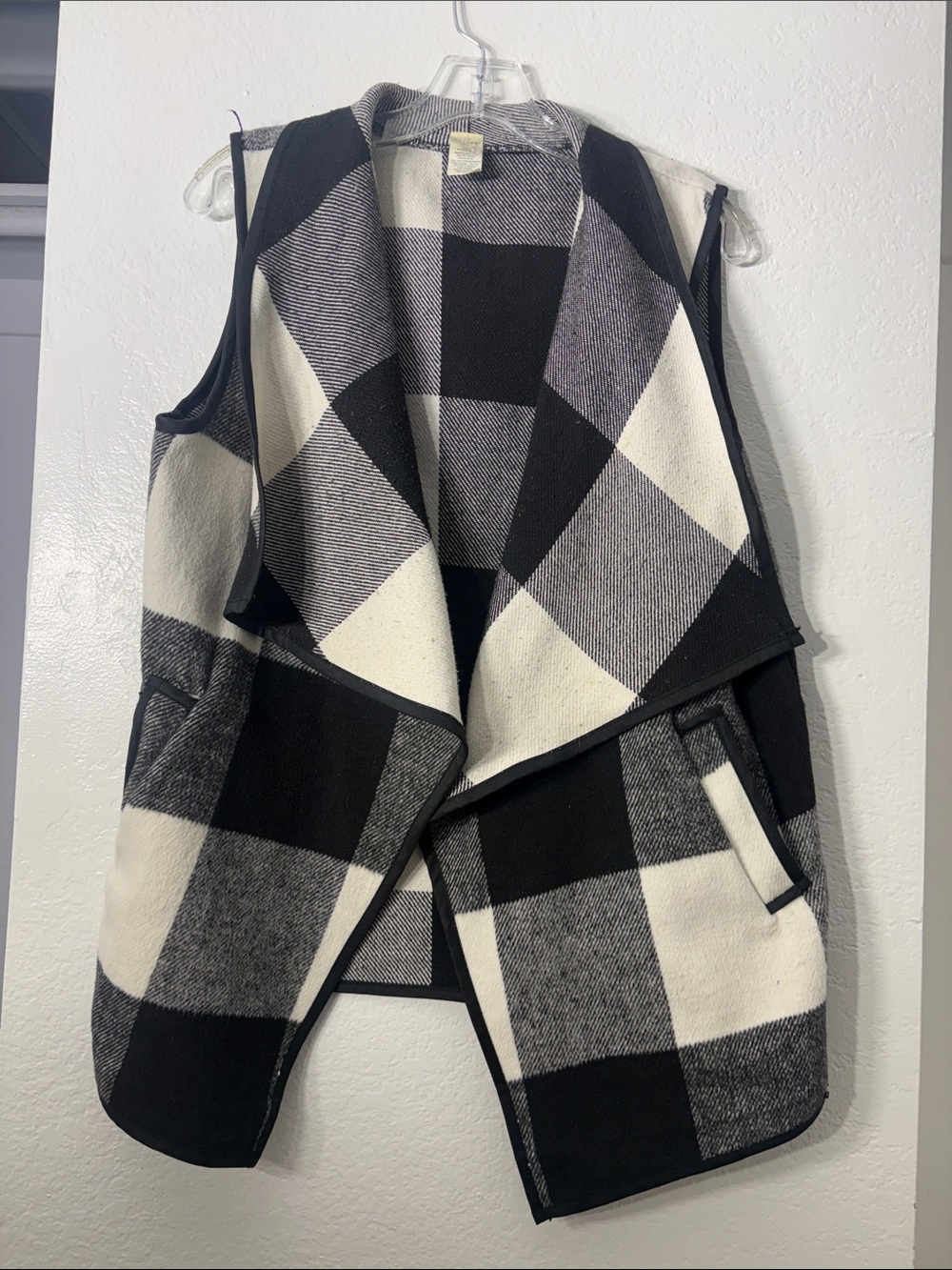 west loop Black & White Plaid Draped Vest